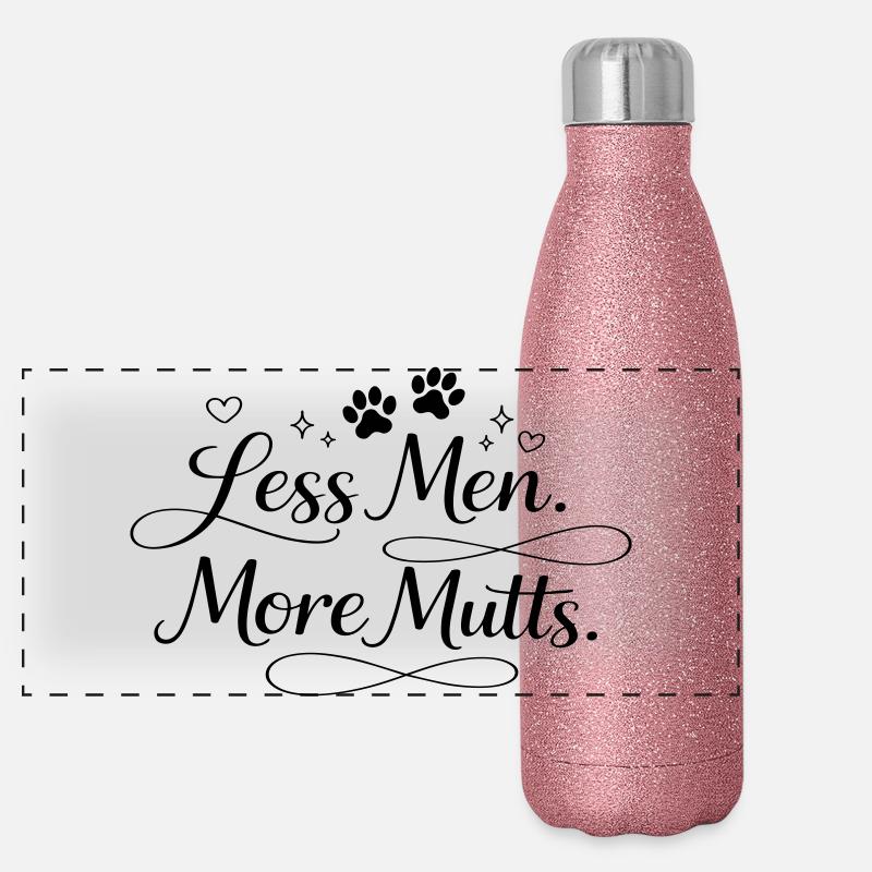 Less men. More mutts. - Panoramic Glitter Thermal Bottle 500 ml - pink glitter
