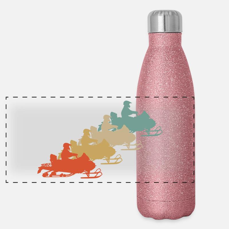Retro Vintage Style Snowmobile Snowmobile Panoramic Glitter Thermal Bottle 500 ml