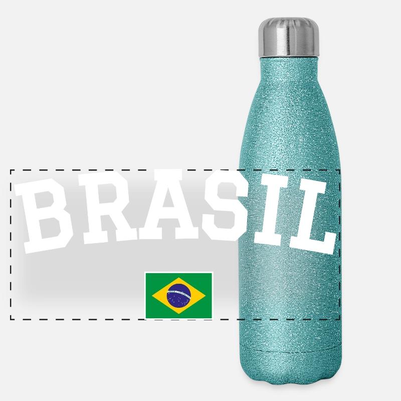 Brazil Flag Design White Panoramic Glitter Thermal Bottle 500 ml