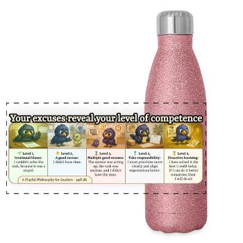 Excuses reveal your level of competence - Panoramic Glitter Thermal Bottle 500 ml - pink glitter - Front