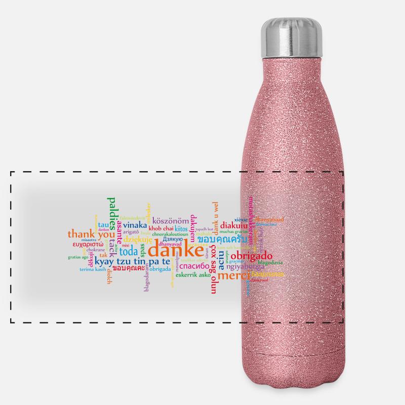 Danke in versch. Sprachen Panorama Glitzer Isolierflasche 500 ml