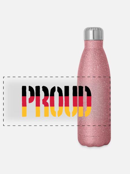 Proud Germany Flag, Proud to be German - Panoramic Glitter Thermal Bottle 500 ml - pink glitter - Front