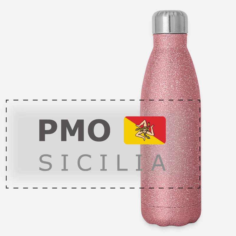 PMO SICILIA dark-lettered 400 dpi - Panoramic Glitter Thermal Bottle 500 ml - pink glitter
