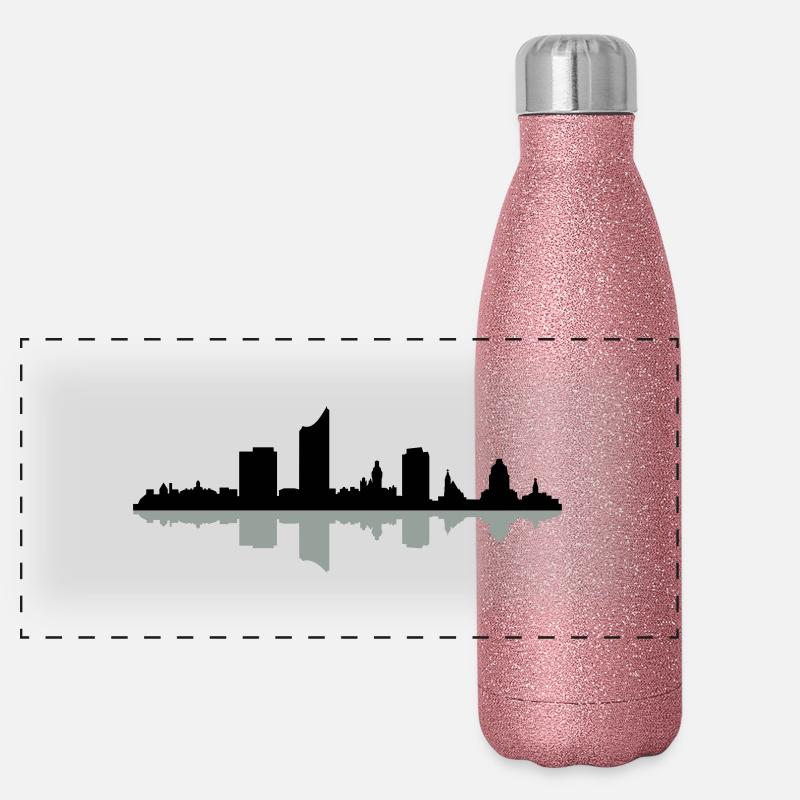 Skyline Leipzig Panorama Glitzer Isolierflasche 500 ml