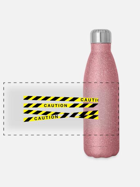caution_f2 - Panoramic Glitter Thermal Bottle 500 ml - pink glitter - Front