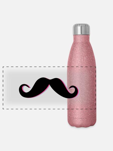 Funky Mustache - Panorama Glitzer Isolierflasche 500 ml - Pink Glitzer - Vorne