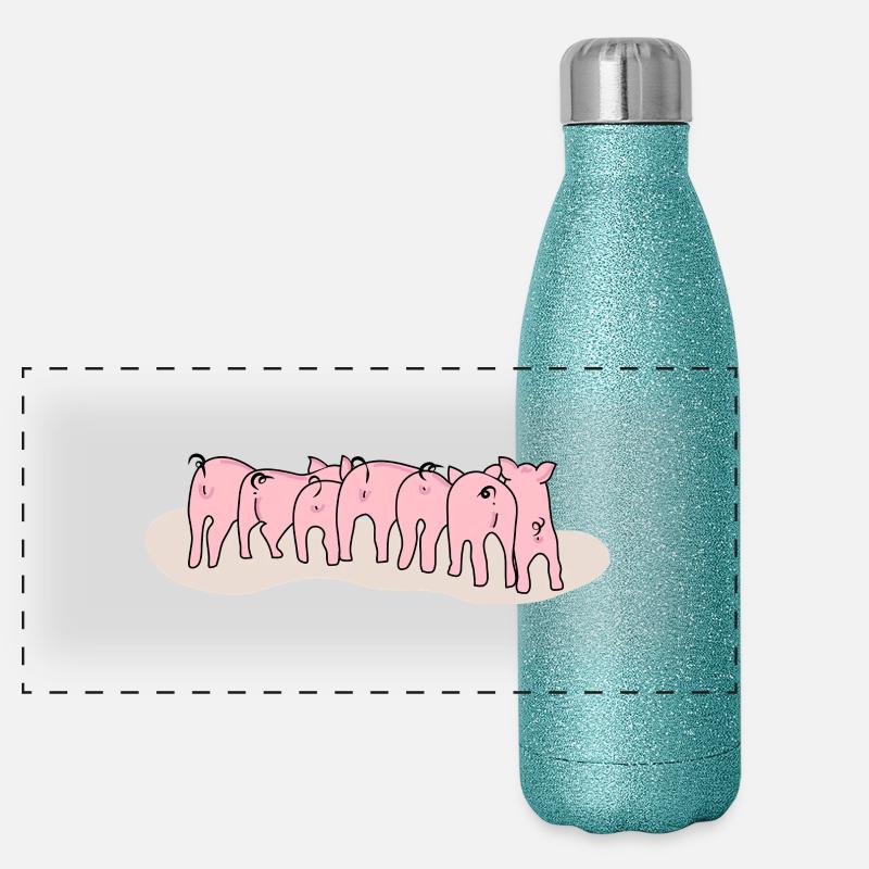 Adorable Piglets from Behind Panoramic Glitter Thermal Bottle 500 ml