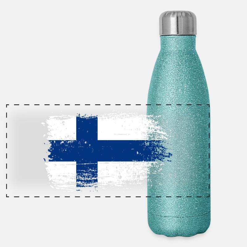 Graphique du drapeau finlandais Grunge Gourde isotherme panoramique pailletée 500 ml