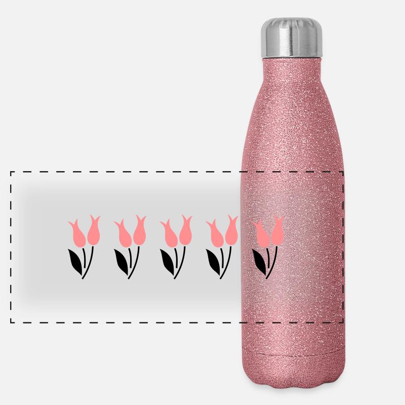 Tulipes dans une rangée - rose - Gourde isotherme panoramique pailletée 500 ml - paillettes roses
