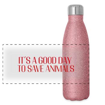 C’est un bon jour pour sauver les animaux – Statement Design - Gourde isotherme panoramique pailletée 500 ml - paillettes roses - Devant