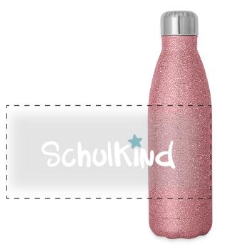 SCHULKIND Einschulung Schulanfänger Schulstart - Panorama Glitzer Isolierflasche 500 ml - Pink Glitzer - Vorne