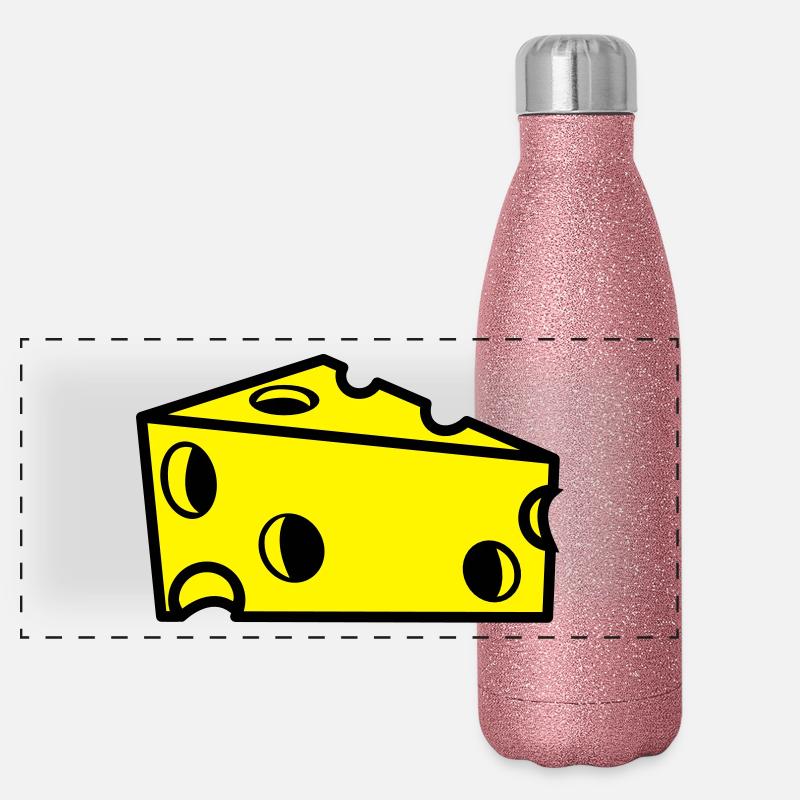 Schweizer Käse mit Löchern, in Scheiben Panorama Glitzer Isolierflasche 500 ml