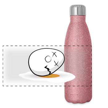 Joyeuses Pâques Egg - Gourde isotherme panoramique pailletée 500 ml - paillettes roses - Devant