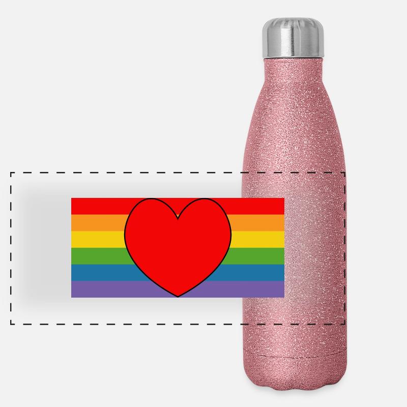 drapeau arc-en-ciel avec coeur LGBT LGBTQI queer Gourde isotherme panoramique pailletée 500 ml