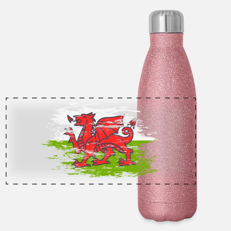 Drapeau du Pays de Galles utilisé Gourde isotherme panoramique pailletée 500 ml