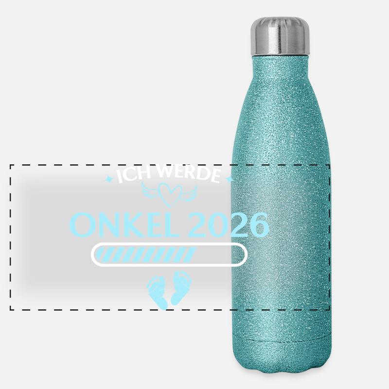 Ich werde Onkel 2026 Schwangerschaft ankündigen Panorama Glitzer Isolierflasche 500 ml
