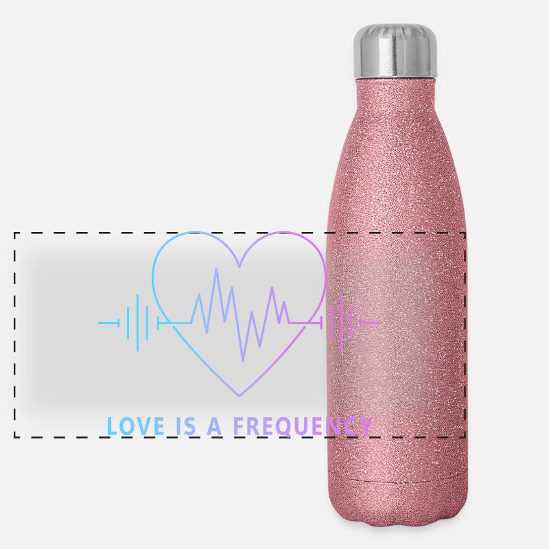 Love Is a Frequency - Herzfrequenz der Liebe Panorama Glitzer Isolierflasche 500 ml