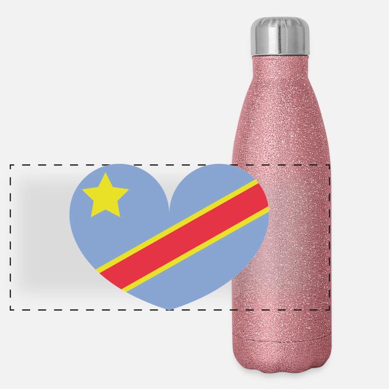Drapeau du cœur du Congo Gourde isotherme panoramique pailletée 500 ml
