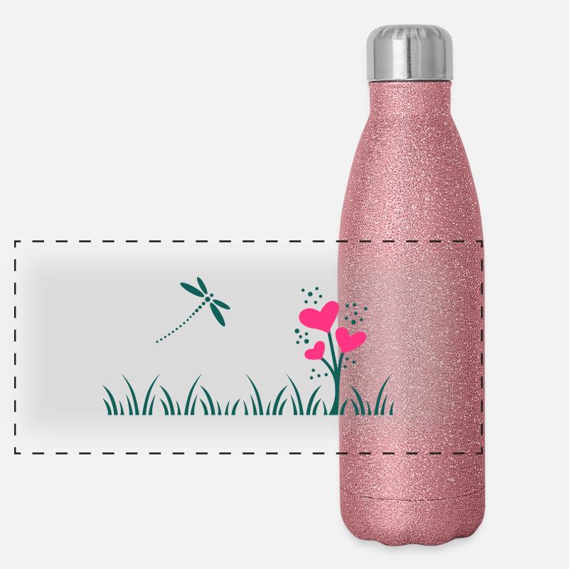 Herzblumen Wiese Panorama Glitzer Isolierflasche 500 ml