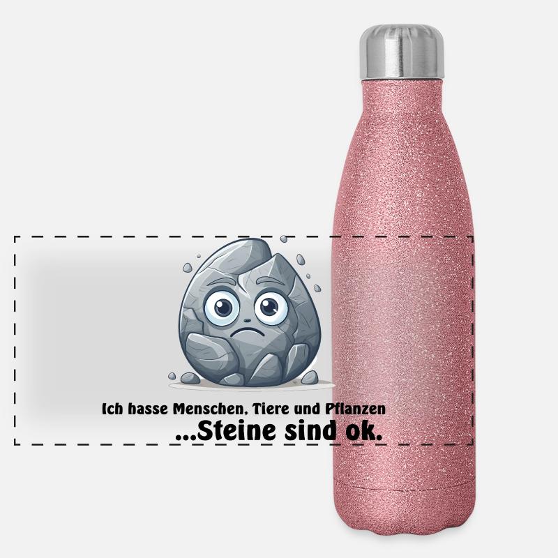 Stone, I hate people, animals and plants... Panoramic Glitter Thermal Bottle 500 ml