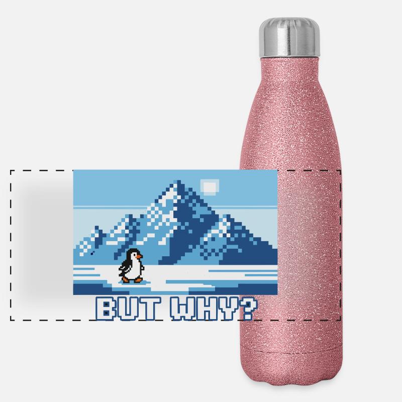 Lustiger Nihilistic Pinguin Grönland Pixel Art Panorama Glitzer Isolierflasche 500 ml