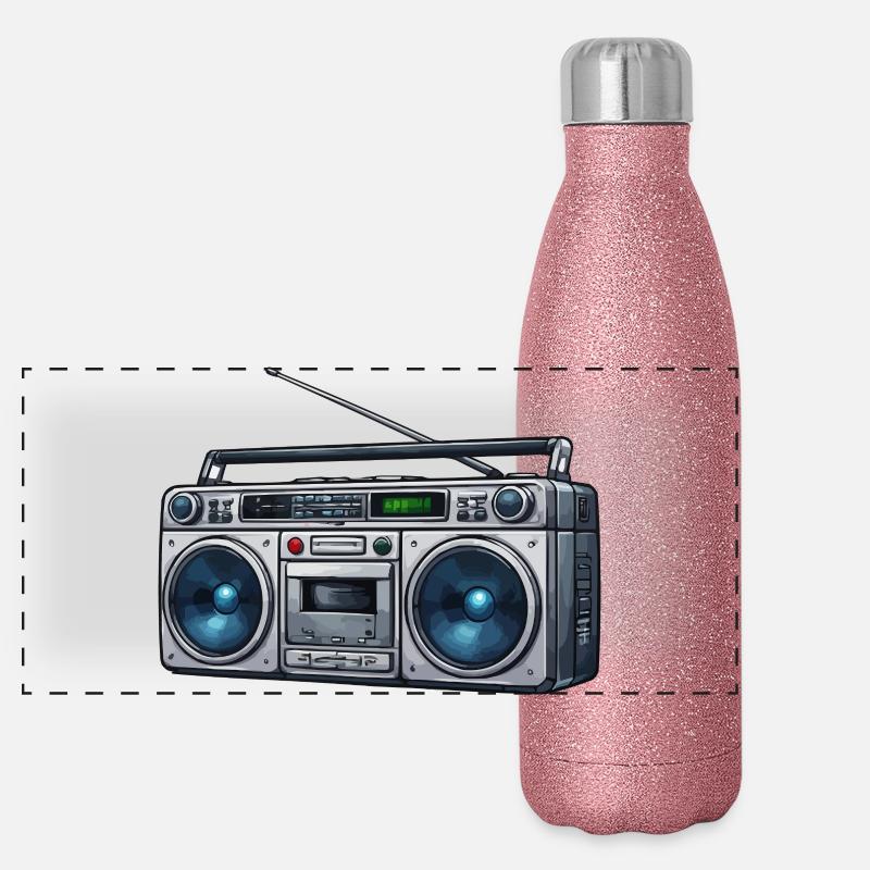 Boombox rétro Ghetto Blaster Gourde isotherme panoramique pailletée 500 ml