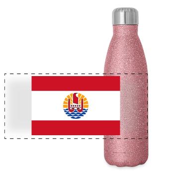Drapeau national de la Polynésie française - Gourde isotherme panoramique pailletée 500 ml - paillettes roses - Devant