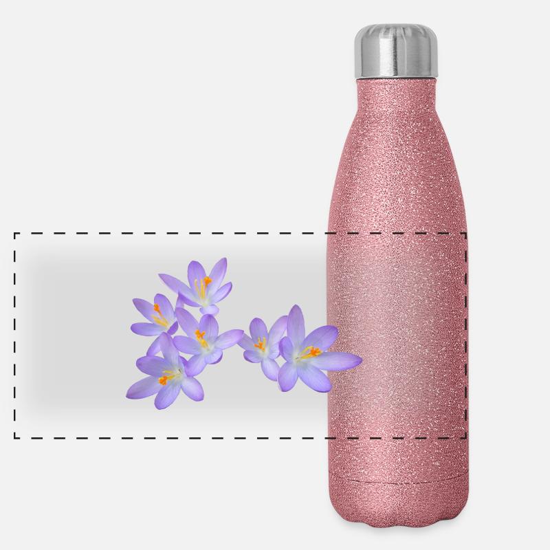 Purple spring flowers (crocus) Panoramic Glitter Thermal Bottle 500 ml