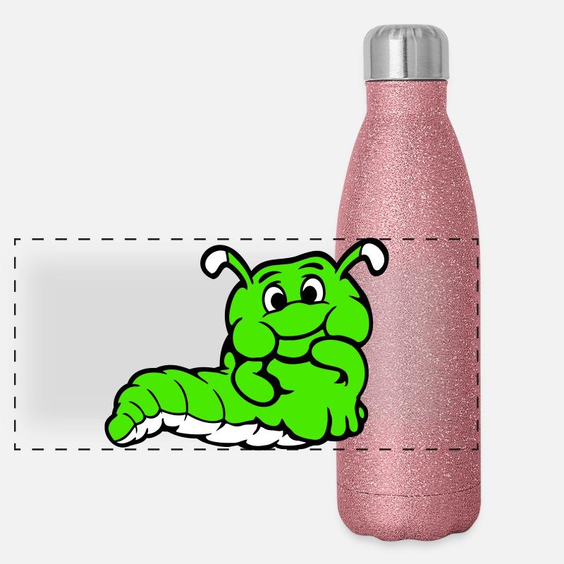 Caterpillar Worm Shy Friendly Curious Looking Panoramic Glitter Thermal Bottle 500 ml
