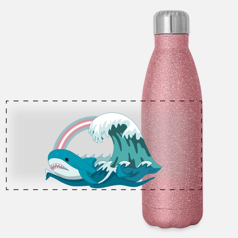 Pride Blahaj Pastell Regenbogen Panorama Glitzer Isolierflasche 500 ml