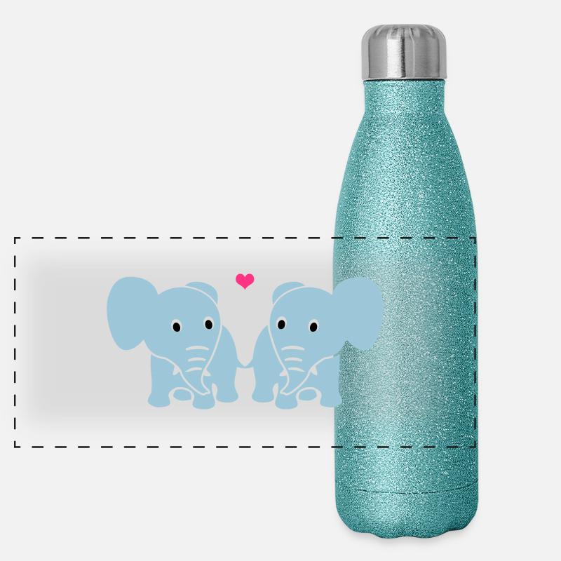 Verliebte Elefanten Panorama Glitzer Isolierflasche 500 ml
