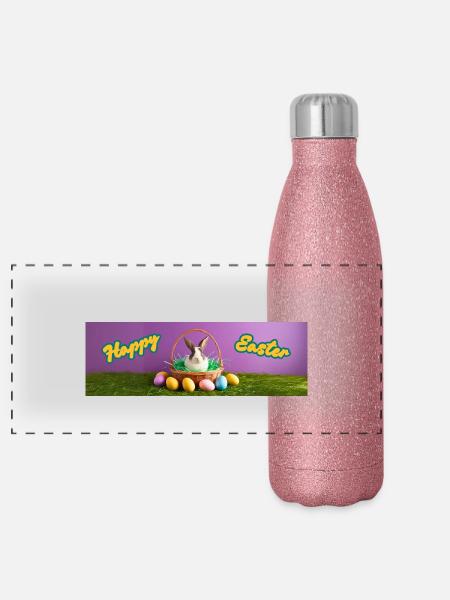Happy Easter - Panorama Glitzer Isolierflasche 500 ml - Pink Glitzer