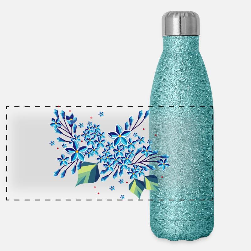 Lilac branch – elegant blue tones in a modern design Panoramic Glitter Thermal Bottle 500 ml