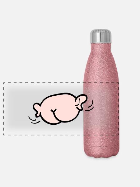 Arsch mit Ohren - Panorama Glitzer Isolierflasche 500 ml - Pink Glitzer - Vorne