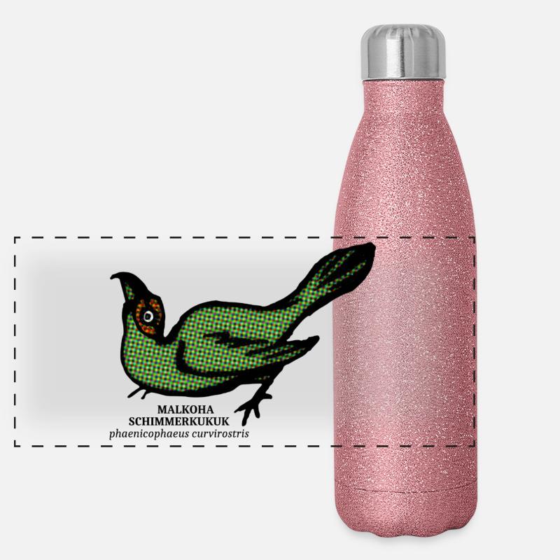 Malkoha coucou curvirostris forêt tropicale oiseau rétro Gourde isotherme panoramique pailletée 500 ml