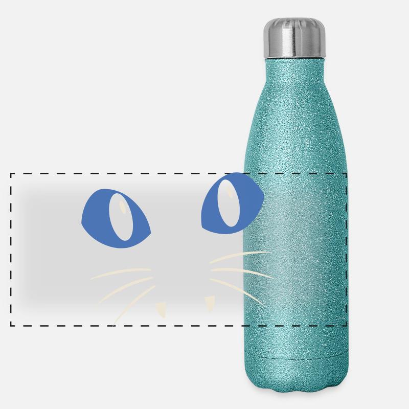 Blauäugige Katze Panorama Glitzer Isolierflasche 500 ml