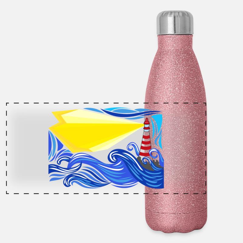 Meer im Sturm mit Leuchtturm Panorama Glitzer Isolierflasche 500 ml
