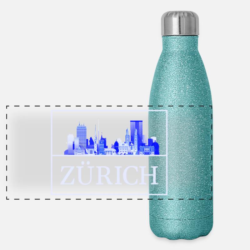 Zurich Skyline Blue Silhouette Panoramic Glitter Thermal Bottle 500 ml