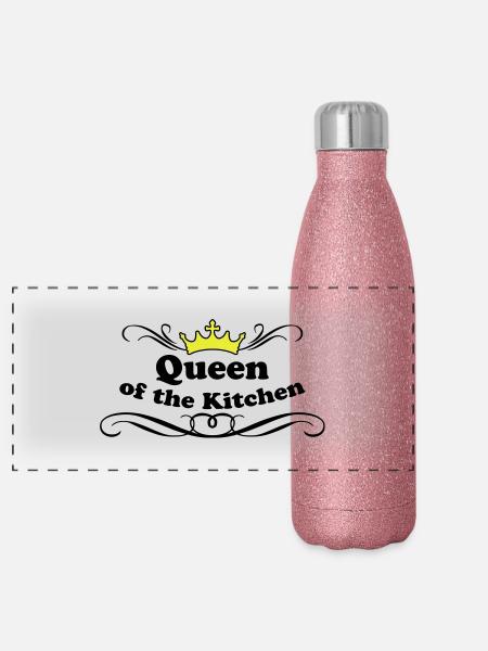 Queen of the Kitchen - Gourde isotherme panoramique pailletée 500 ml - paillettes roses - Devant