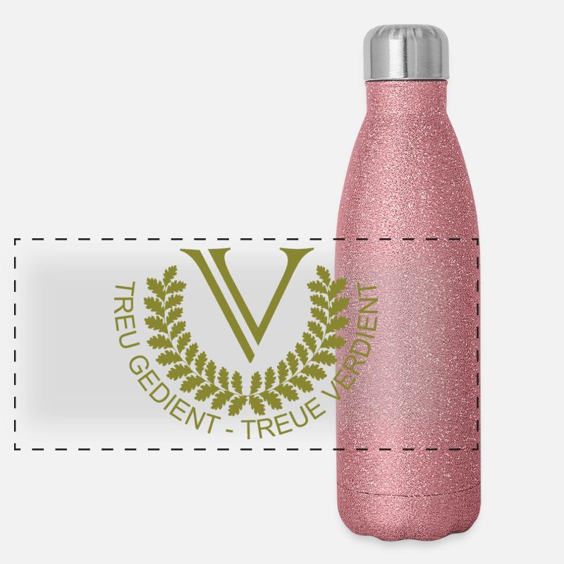 V Logo Oliv Groß Panorama Glitzer Isolierflasche 500 ml