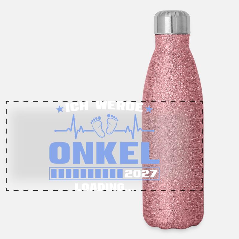 Ich werde Onkel 2027 – Werdender Onkel Panorama Glitzer Isolierflasche 500 ml