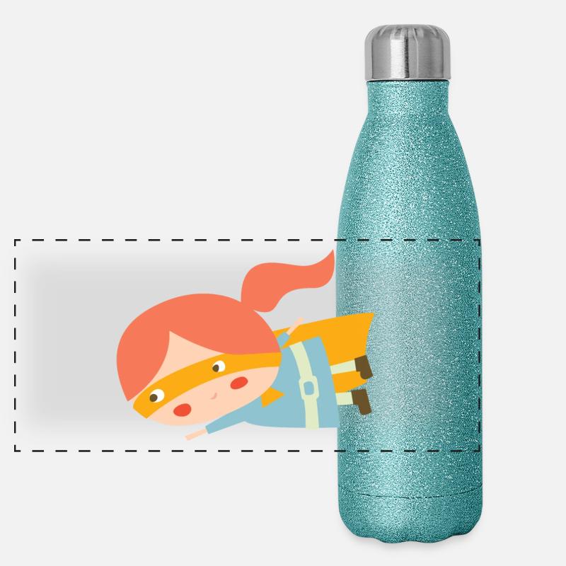 Fliegende Superheldin Panorama Glitzer Isolierflasche 500 ml