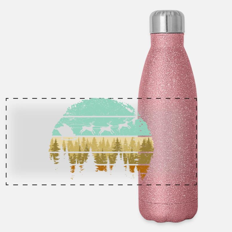 Deer Forest Stripes Silhouette Panoramic Glitter Thermal Bottle 500 ml
