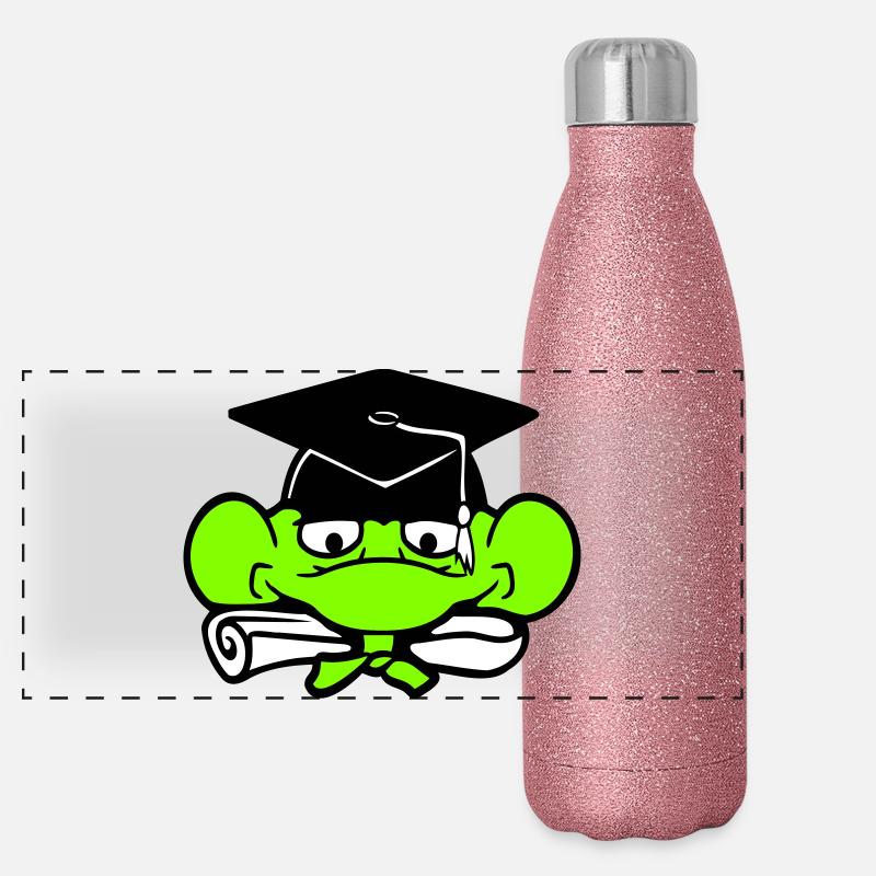 frog graduation high school diploma passed college cute Panoramic Glitter Thermal Bottle 500 ml