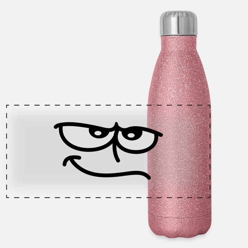Visage de dessin animé souriant à l’allure ironique Gourde isotherme panoramique pailletée 500 ml