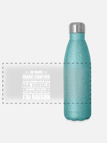 Franc comtois je ferme pas ma gueule franche comté - Gourde isotherme panoramique pailletée 500 ml - paillettes bleues - Devant