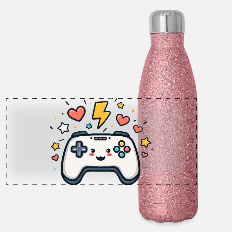 Kawaii Game Controller Sparkling Panoramic Glitter Thermal Bottle 500 ml