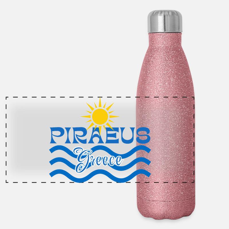 Piraeus Greece Sun & Sea Waves  Panoramic Glitter Thermal Bottle 500 ml