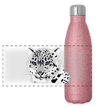 Schneeleopard - Panorama Glitzer Isolierflasche 500 ml - Pink Glitzer - Vorne