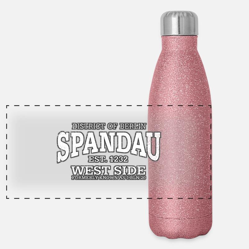 Berlin Spandau (oldstyle white print) Panorama Glitzer Isolierflasche 500 ml